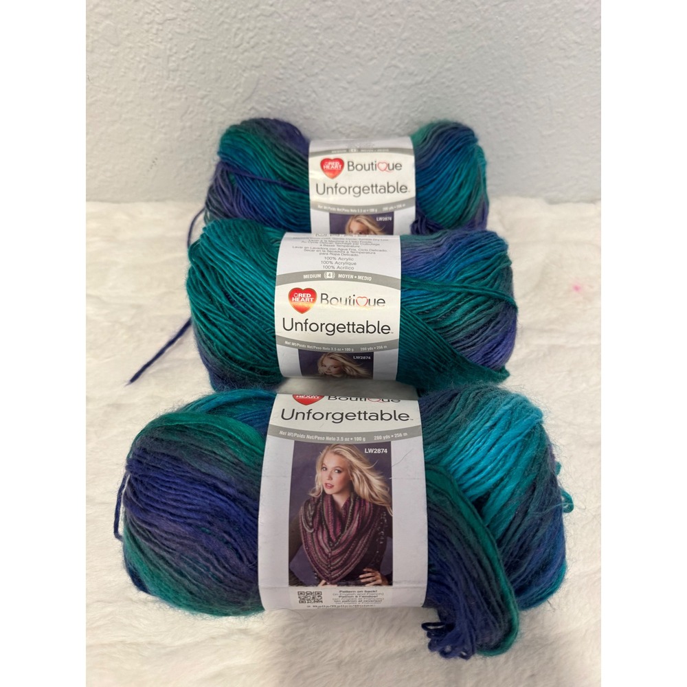 Red Heart Boutique Unforgettable Yarn Dragonfly Teal Purple 3 Skeins Same Lot